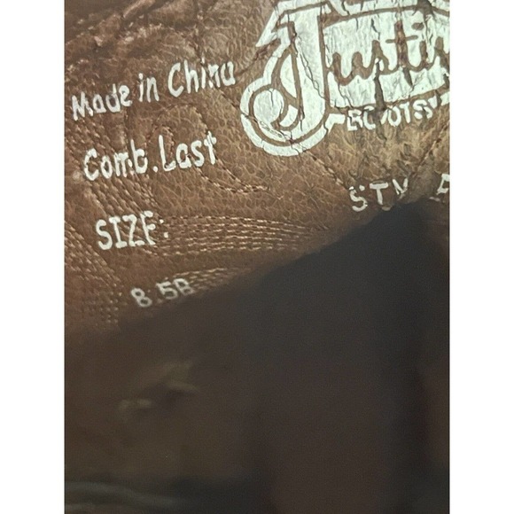 Justin Buck Mens Buck Brown Leather Cowboy Western Boots 8.5B - Picture 8 of 13